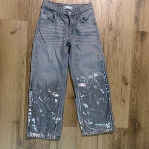 Zara Kids Gray Jeans with Silver coating at bottom size 8